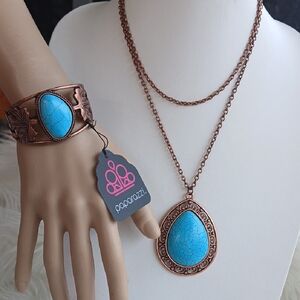 Paparazzi Copper and Blue Necklace with Marble Turquoise Pendant